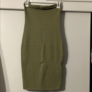 Strapless olive green dress